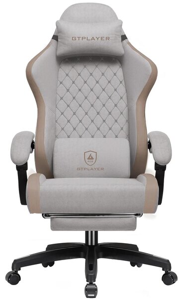 Sedia da gaming per PC - Sedia ergonomica da scrivania - Tessuto traspirante - Schienale alto - Rotazione a 360° con poggiapiedi - Marrone chiaro