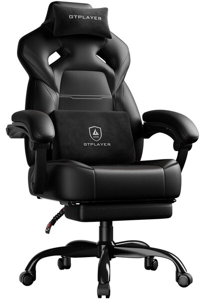 Sedia da gaming - Sedia da ufficio ergonomica - Poggiapiedi - Ecopelle - Altezza regolabile - Braccioli regolabili - Capacità di carico: 200 kg - Colore: nero
