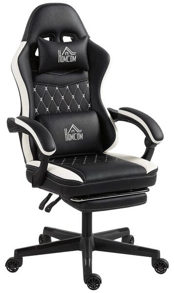 Sedia da gaming - Sedia da gaming ergonomica - Supporto lombare - Poggiapiedi - Regolabile in altezza - Poggiatesta - Funzione di inclinazione - Ecopelle nera