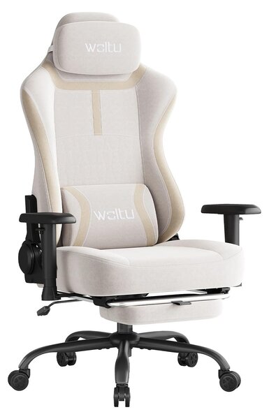 Sedia da gaming ergonomica - sedia da ufficio - braccioli regolabili - cuscino lombare - schienale regolabile - rotazione a 360° - altezza seduta 45–53 cm - color crema