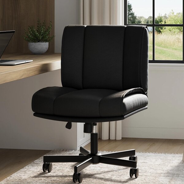 Sedia da ufficio - Sedia da scrivania senza braccioli, con rotelle - Regolabile in altezza - Imbottita - Rivestita in ecopelle - Struttura in metallo - Colore nero