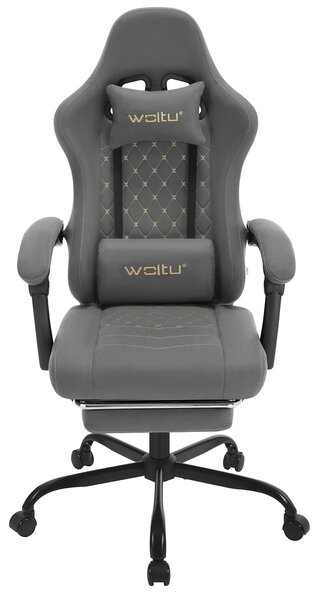 Sedia ergonomica per computer - Sedia da gaming - Rotatoria - Regolabile in altezza - Con braccioli - Con rotelle - Rivestimento in tessuto grigio-giallo