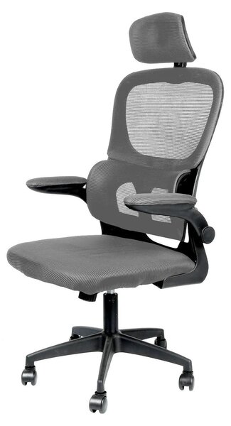 Sedia da ufficio ergonomica - Sedia da gaming girevole - Schienale alto in mesh con supporto lombare - Braccioli pieghevoli - Poggiatesta removibile - Grigia