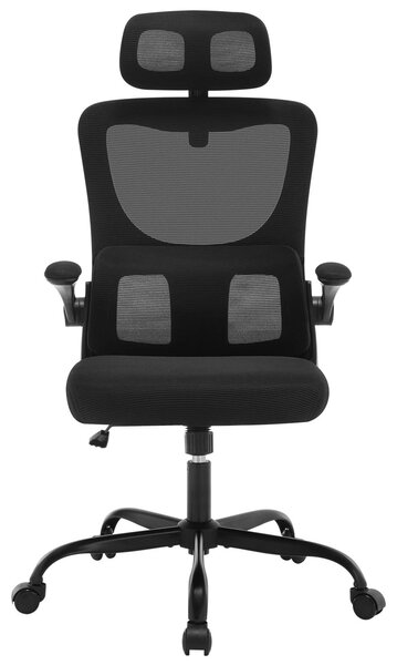 Sedia da ufficio - Sedia ergonomica da scrivania in tessuto a rete - Regolabile in altezza - Girevole - Con braccioli - Con poggiatesta - Funzione basculante - Colore: nero