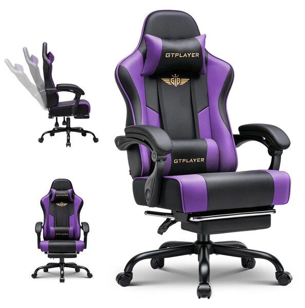 Sedia da gaming GT806, sedia da ufficio - Sedia ergonomica - Regolabile in altezza - Poggiapiedi - Poggiatesta - Supporto lombare - Ruote girevoli a 360° - Colore: viola