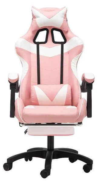 Sedia da gaming - Sedia da ufficio - Ergonomica - Regolabile in altezza - Pelle finta - Poggiatesta e supporto lombare - Girevole a 360° - Braccioli e rotelle - Rosa