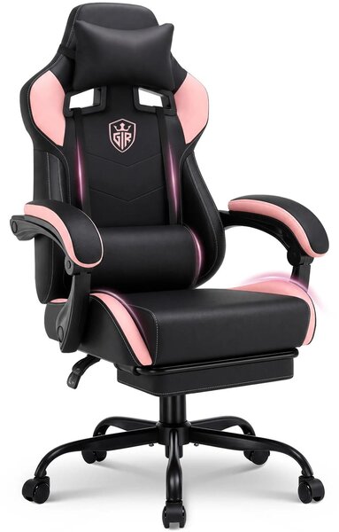 Sedia da gaming - Sedia da ufficio - Ergonomica - Regolabile in altezza - Girevole - Rivestita in ecopelle - Con braccioli - Rosa