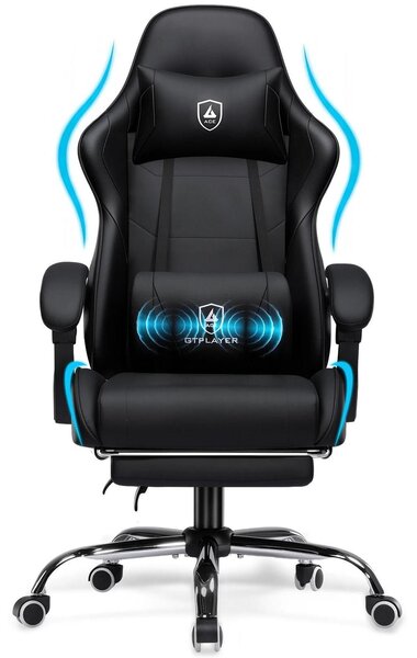 Sedia da gaming - WDJ01 - Sedia da ufficio ergonomica - Supporto lombare - Massaggio USB - Regolabile in altezza - 150 kg - Nero