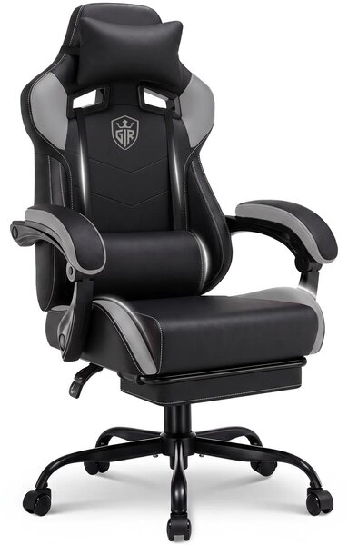 Sedia da gaming - Sedia da ufficio - Ergonomica - Con poggiapiedi - Regolabile in altezza - Con braccioli - Portata massima: 150 kg - Grigia