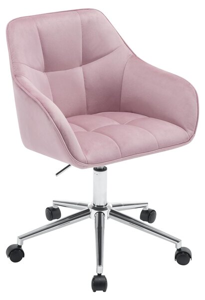 Sedia da ufficio - Sedia da scrivania - Rivestita in velluto - Regolabile in altezza - Girevole - Con braccioli - Con rotelle - Rosa
