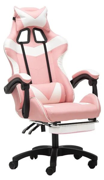 Sedia da gaming - Sedia da ufficio ergonomica - Regolabile in altezza - Funzione reclinabile regolabile - Decorazioni a forma di orecchie di gatto e cuscino - Ecopelle - Rotella, girevole e con braccioli - Rosa