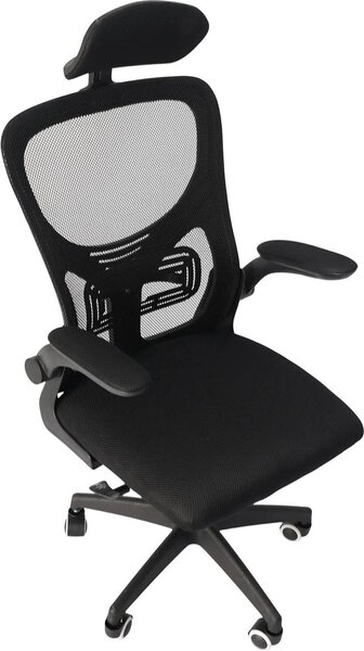 Sedia da ufficio ergonomica - Sedia da scrivania - Braccioli ribaltabili a 90° - Poggiatesta 3D - Supporto lombare elastico - Schienale traspirante - Telaio in plastica - Nero