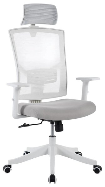 Sedia da ufficio - Sedia ergonomica per scrivania - Supporto lombare regolabile - Poggiatesta e braccioli rialzabili - Regolabile in altezza con funzione basculante e bloccabile - Rotazione a 360° - Bianco