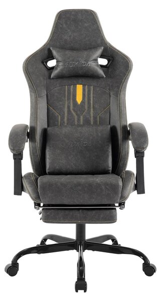 Sedia da gaming, sedia da ufficio - Sedia ergonomica per computer con poggiapiedi, supporto lombare, regolabile in altezza, girevole a 360° con rotelle, imbottita, colore grigio