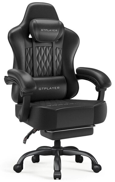Sedia da gaming - Sedia da ufficio - Ergonomica - Regolabile in altezza - Girevole a 360° - Seduta extra spessa - Pelle finta - Braccioli e rotelle - Nera