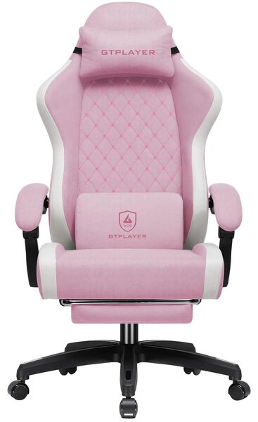 Sedia da gaming LR008 - Sedia ergonomica per PC - Tessuto traspirante - Schienale alto - Rotazione con funzione basculante - Poggiapiedi estraibile - Rosa