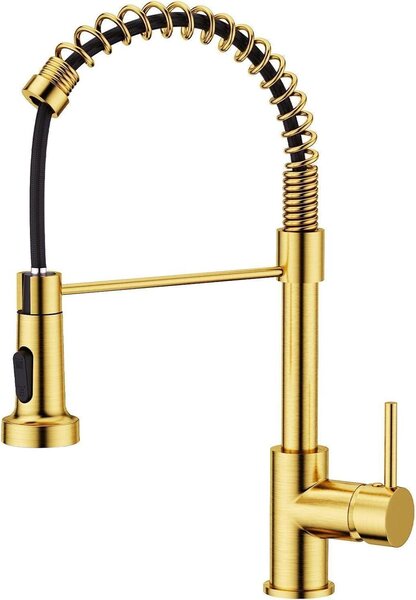 Rubinetto da cucina FORIOUS con doccetta estraibile, oro spazzolato, orientabile a 360°