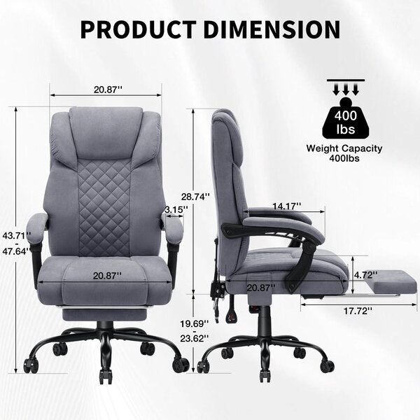 Sedia da gaming con massaggio - Sedia ergonomica per ufficio - Funzione riscaldante - 7 punti di vibrazione - Poggiapiedi - Capacità di carico: 200 kg - Grigia