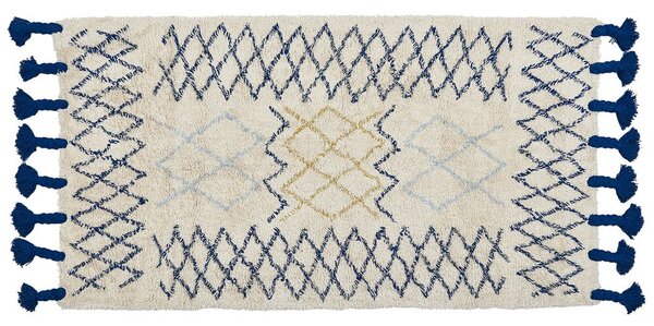 Tappeto beige in cotone 80 x 150 cm rettangolare frange motivo geometrico soggiorno camera da letto Beliani