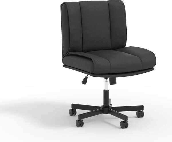 Sedia da ufficio per seduta a gambe incrociate - Sedia girevole senza braccioli - Regolabile in altezza - Schienale regolabile - Imbottita - Con rotelle - Rivestita in ecopelle - Colore nero