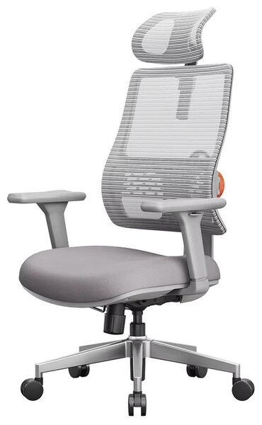 Sedia da ufficio ergonomica - MAGICH003 - Schienale auto-adattante - Supporto lombare regolabile - Poggiatesta regolabile - Sedia girevole con ruote e braccioli - Grigia