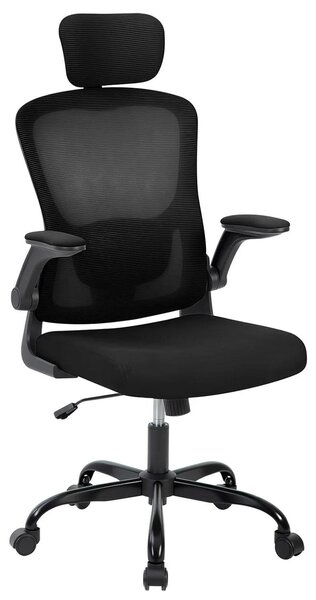 Sedia da ufficio ergonomica - Sedia girevole con schienale alto in rete - Poggiatesta regolabile - Supporto lombare - Regolabile in altezza - Rotazione a 360° - Braccioli - Rotelle - Nero