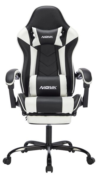 Sedia da gaming - Sedia da ufficio 381 - Ergonomica - Con poggiapiedi - Supporto lombare - Regolabile in altezza - Girevole con rotelle - Nera