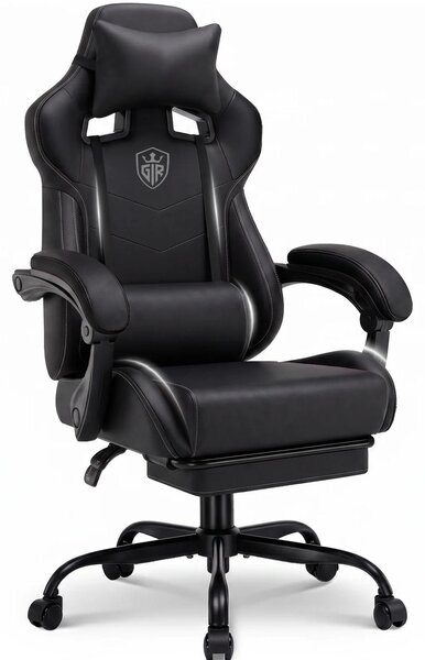 Sedia da gaming - Sedia da ufficio ergonomica - Poggiapiedi - Regolabile in altezza - Girevole - Braccioli - Portata massima: 150 kg - Colore: nero