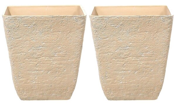 Vaso per piante in poliresina in pietra beige 49 x 49 x 53 cm per interni ed esterni quadrato Beliani
