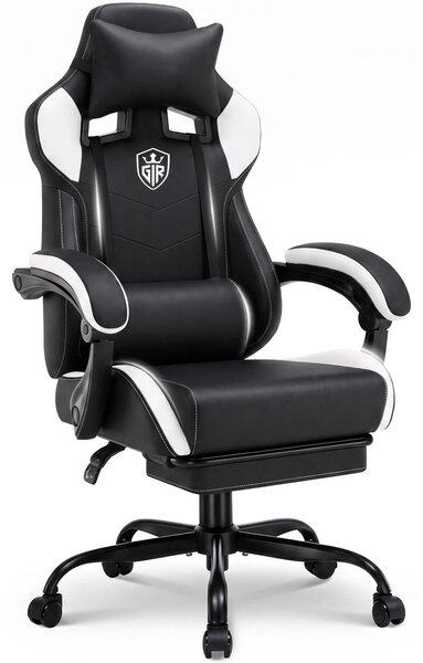 Sedia da gaming - GTF01. Sedia da ufficio ergonomica - con poggiapiedi - regolabile in altezza - girevole - braccioli in ecopelle - portata massima 150 kg - colore bianco