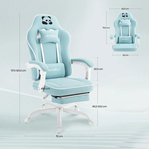 Sedia da gaming - Sedia da ufficio ergonomica - Realizzata in mesh - Braccioli 3D - Schienale regolabile - Regolabile in altezza - Rotella e base girevole - Azzurro chiaro