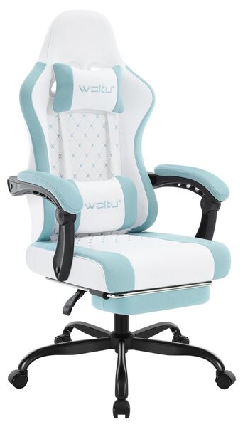 Sedia da gaming - Sedia da ufficio ergonomica - Bianco e blu - Girevole - Con braccioli - Con rotelle - Rivestita in tessuto - 70 x 70 x 127 cm