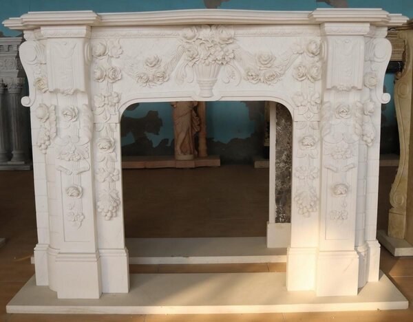 Casa Padrino Contorno camino barocco in marmo bianco 190 x H. 142 cm