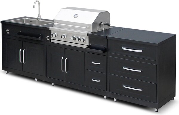 Cucina da esterno in acciaio a 3 pezzi con barbecue - Oviala Memphis