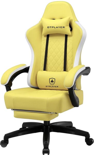 Sedia da gaming - Sedia da ufficio ergonomica - Pelle finta - Poggiapiedi - Regolabile in altezza - Girevole con rotelle - Portata fino a 150 kg - Gialla