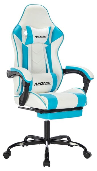 Sedia da gaming, sedia da ufficio - Sedia ergonomica per computer - Con poggiapiedi - Con supporto lombare - Regolabile in altezza - Girevole con rotelle - Bianca
