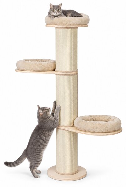 Relaxdays, tiragraffi per gatti, con 3 aree di riposo, cuscini, altezza x profondità: 187 x 46 cm, pali in sisal, sistema di sicurezza anticaduta, torre per gatti, color beige/naturale