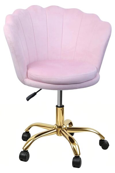 Sedia per tavolino da trucco - Sedia da ufficio con rotelle - Imbottita - Regolabile in altezza - Girevole - Con braccioli - Facile da montare - Rosa