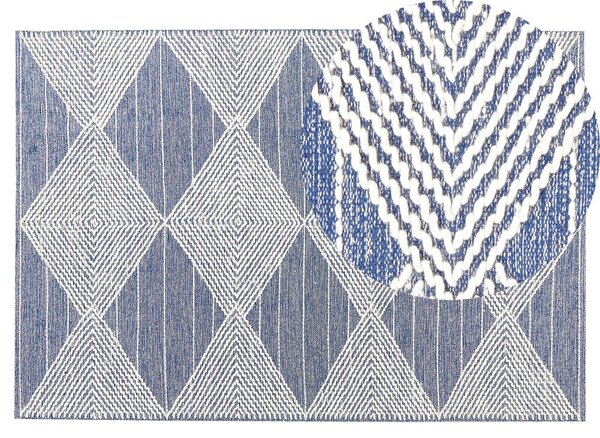 Tappeto in lana beige chiaro e blu poliestere 140 x 200 cm motivo geometrico intrecciato a mano boho soggiorno camera da letto Beliani