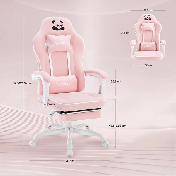 Sedia da gaming - Sedia da ufficio ergonomica - Braccioli 3D - Schienale regolabile - Regolabile in altezza - Girevole - Con rotelle - Tessuto a rete rosa