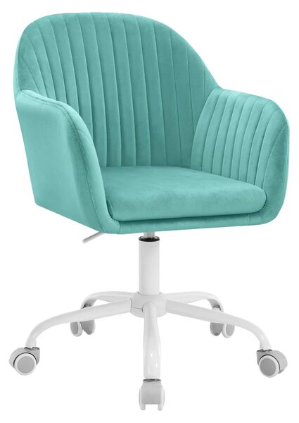 Sedia da ufficio - Sedia girevole ergonomica - Rivestimento in velluto - Regolabile in altezza - Braccioli - Ruote - Turchese