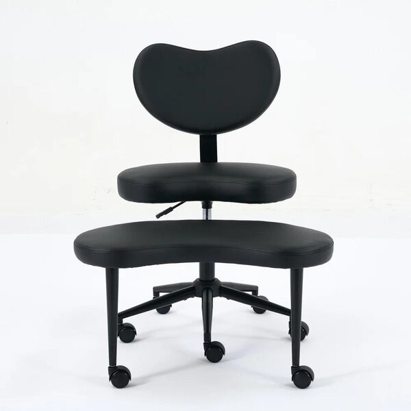 Sedia da meditazione per la posizione a gambe incrociate - Sedia da ufficio DE1887BK con rotelle - Regolabile in altezza - Girevole - Supporto lombare - Imbottita - Colore nero, rivestita in PU