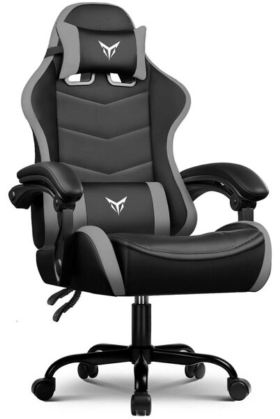Sedia da gaming e da ufficio - XGC02 - Ergonomica - Regolabile in altezza - Girevole a 360° - Braccioli e rotelle - Struttura in metallo - PVC - Grigio