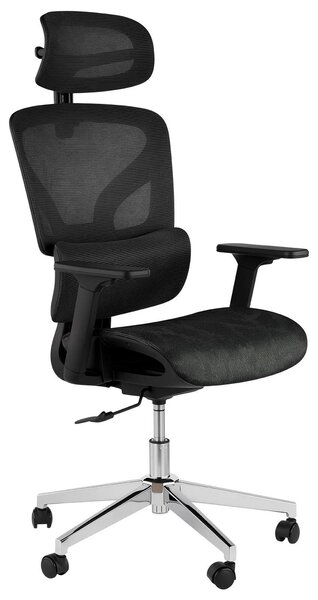 Sedia da ufficio ergonomica in mesh – sedia da scrivania – schienale alto – braccioli regolabili in 4 direzioni – supporto lombare dinamico – funzione basculante e girevole – regolabile in altezza – seduta imbottita – colore nero