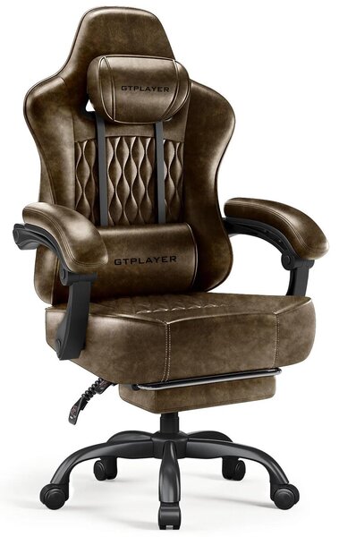 Sedia da ufficio / sedia da gaming - Schienale alto ergonomico - Regolabile in altezza - Rotazione a 360° - Braccioli - Rotelle - Pelle finta - Marrone vintage