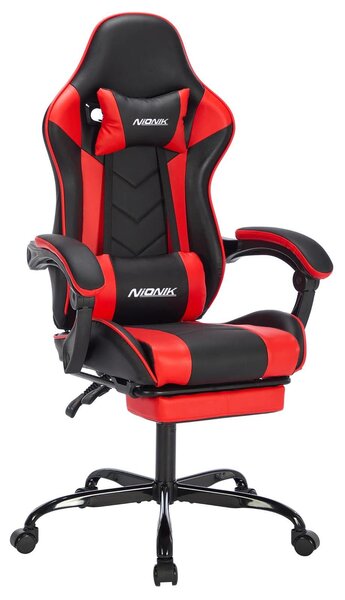 Sedia da gaming - Sedia da ufficio - Ergonomica - Con poggiapiedi - Supporto lombare - Regolabile in altezza - Girevole con rotelle - Colore: rosso