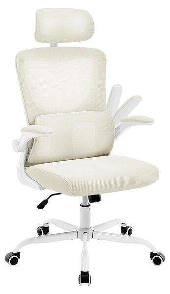 Sedia da ufficio ergonomica in mesh – Regolabile in altezza – Girevole – Funzione basculante – Braccioli – Poggiatesta – Colore beige