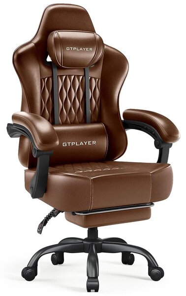 Sedia da gaming - Sedia da ufficio - Ergonomica - Regolabile in altezza - Girevole - Braccioli - Rotelle - Pelle finta - Marrone cioccolato