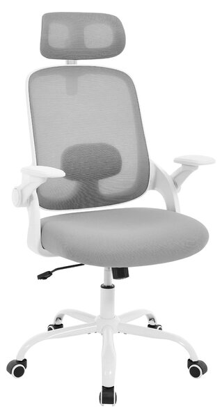 Sedia da ufficio ergonomica - Sedia da ufficio con schienale alto in mesh traspirante - Regolabile in altezza - Girevole - Con poggiatesta - Supporto lombare regolabile - Braccioli - Grigio chiaro