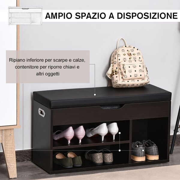 HOMCOM Armadio scarpiera Salvaspazio con 2 Ripiani Aperti e Spazio a Scomparsa, Scarpiera moderna con comodo cuscino, in PU, Nero|Aosom Italy